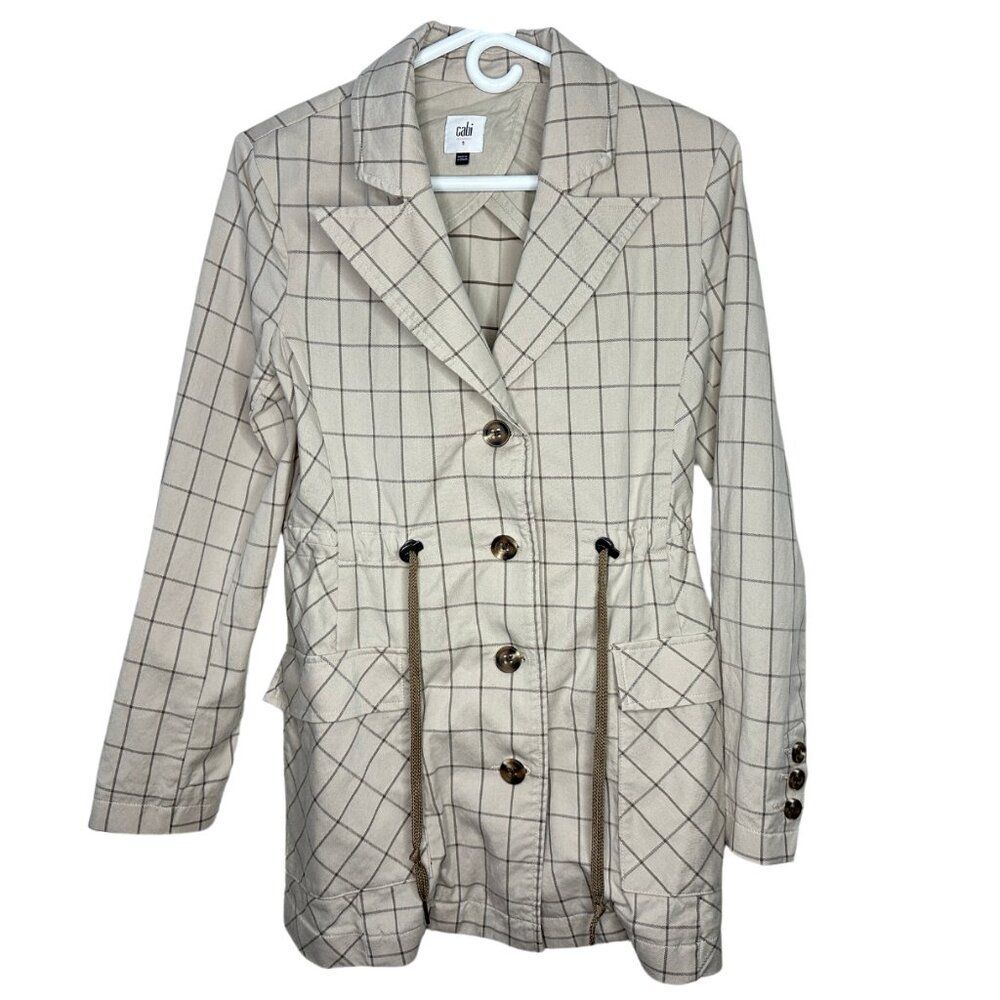 Cabi Windowpane Jacket | Womens Small Blazer | Collared Trench